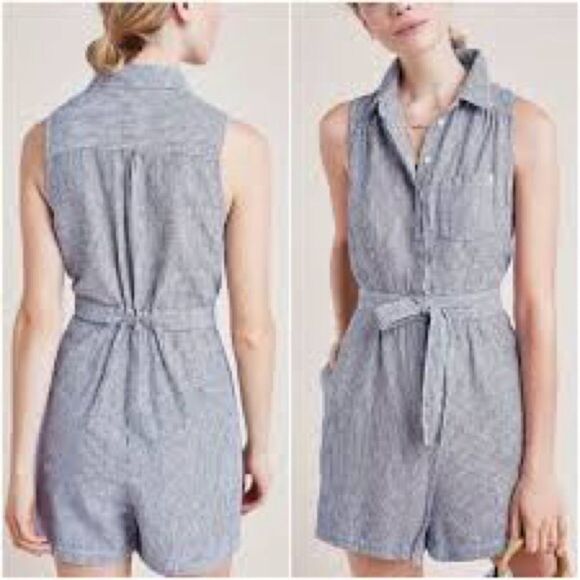 Anthropologie blue striped romper size 6 - Picture 4 of 15
